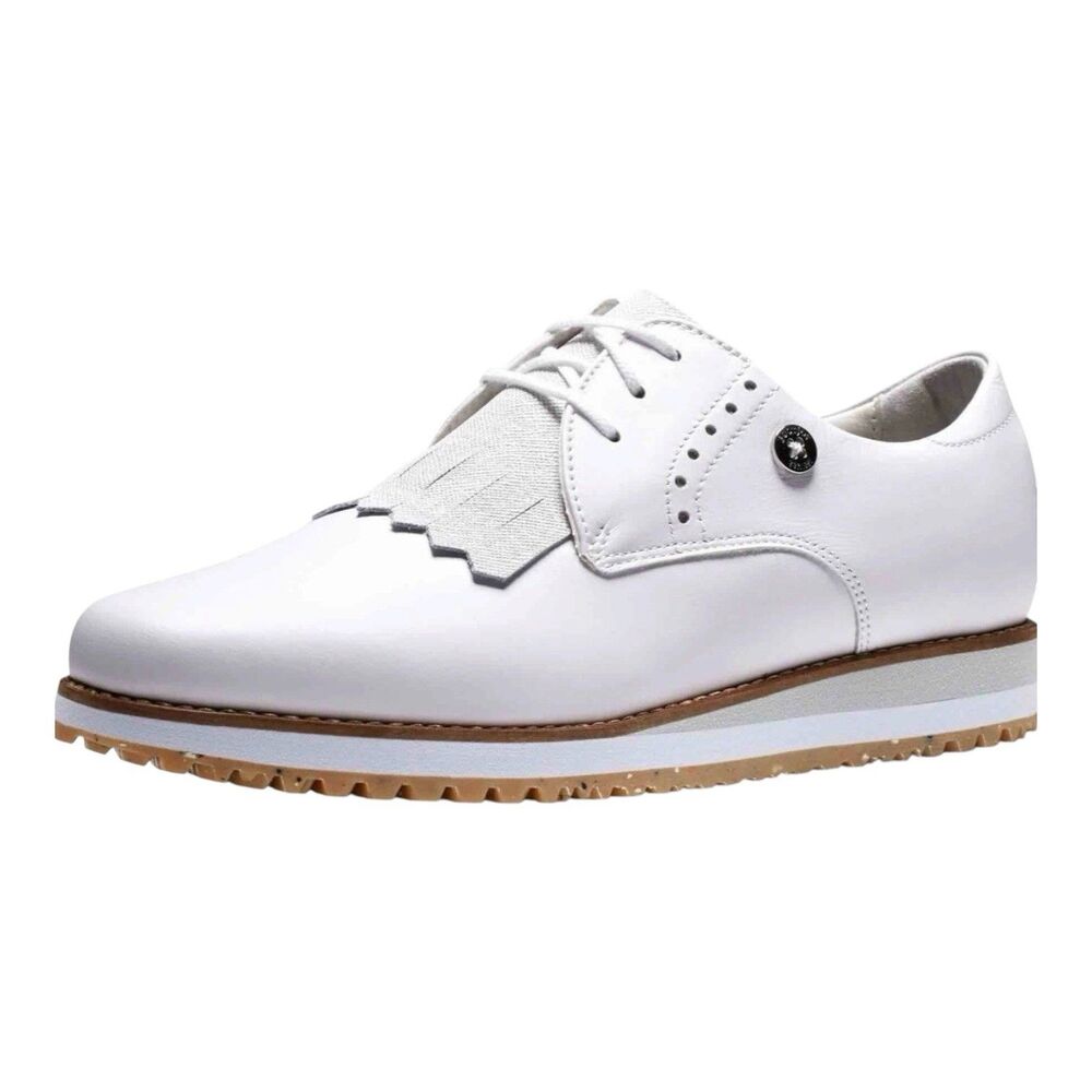 FootJoy FJ Sport Retro Golf Shoes Womens 8 White Wingtip Leather Lace Up